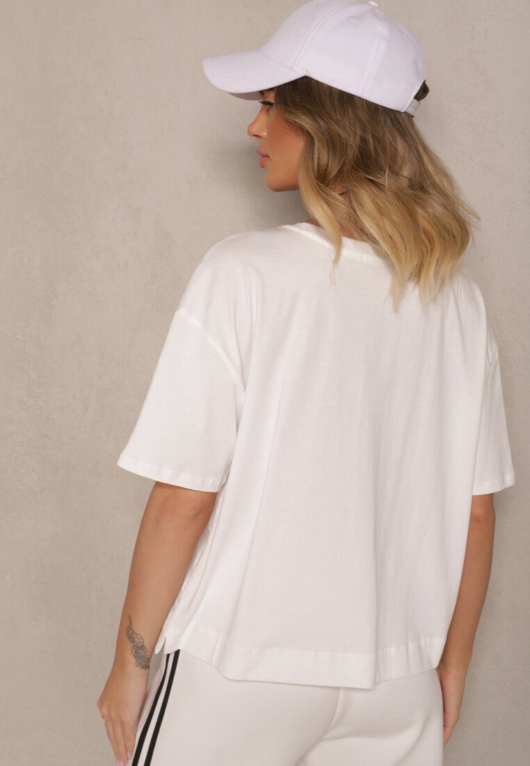 metro five Tricou alb din Bumbac cu Zirconii Fadeola