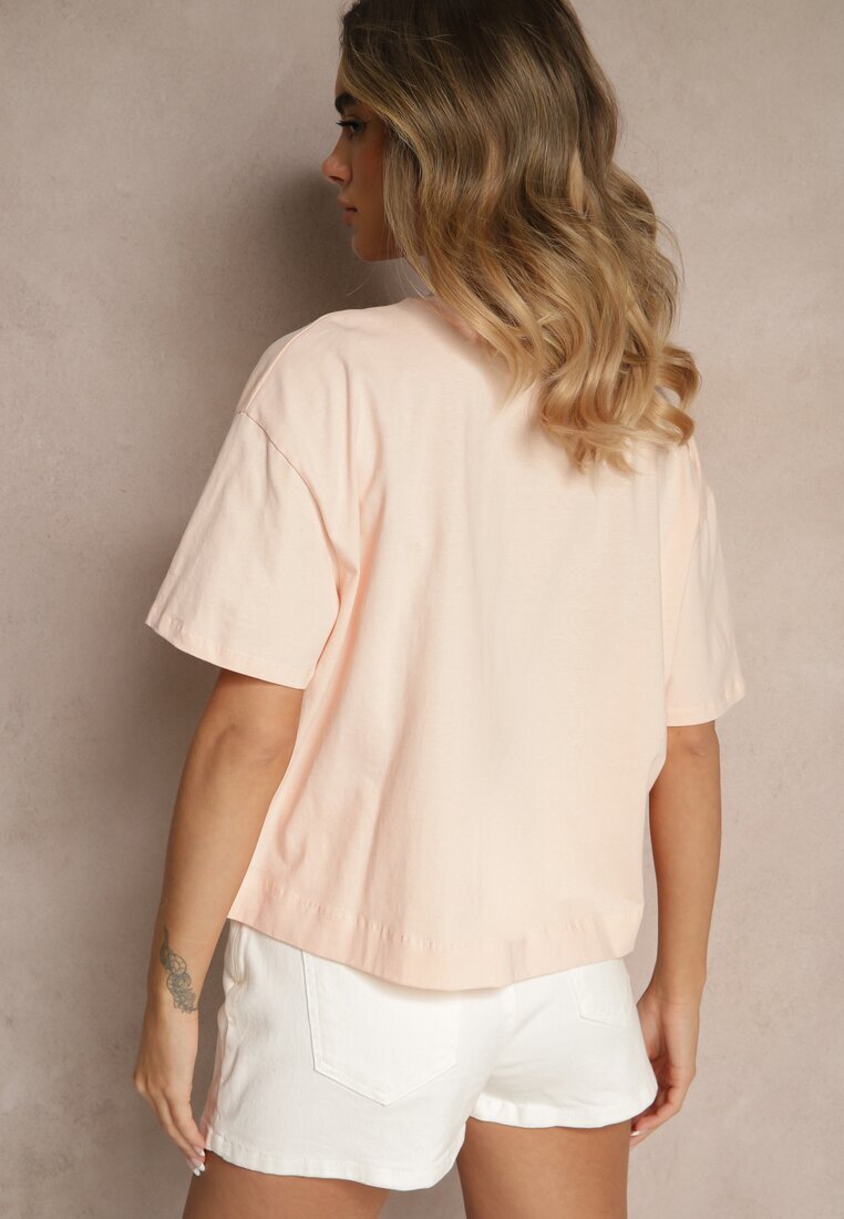 metro five Tricou Bej din Bumbac cu Zirconii Fadeola