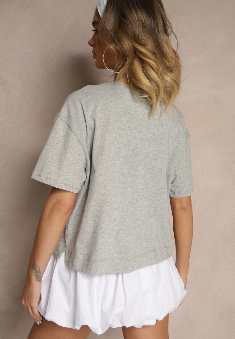 metro five Tricou Gri din Bumbac cu Zirconii Fadeola
