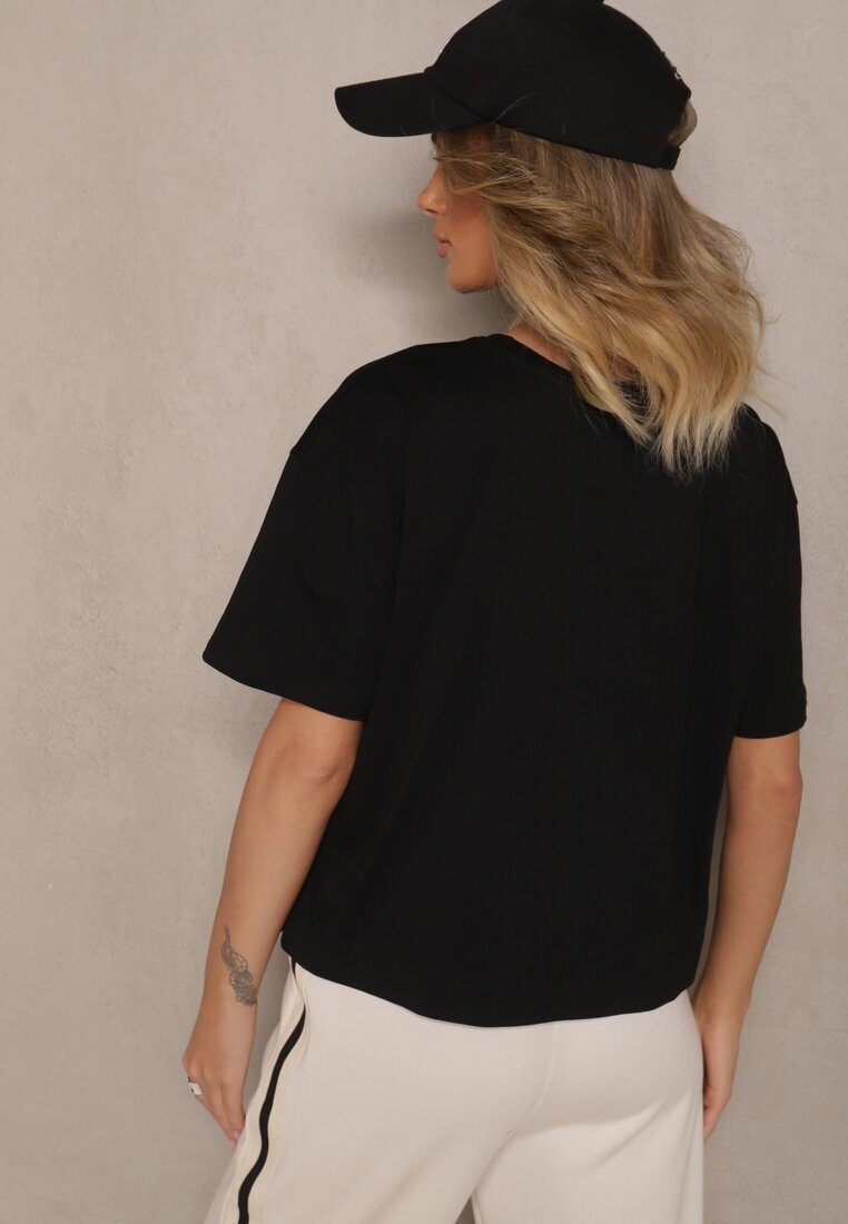 metro five Tricou Negru din Bumbac cu Zirconii Fadeola