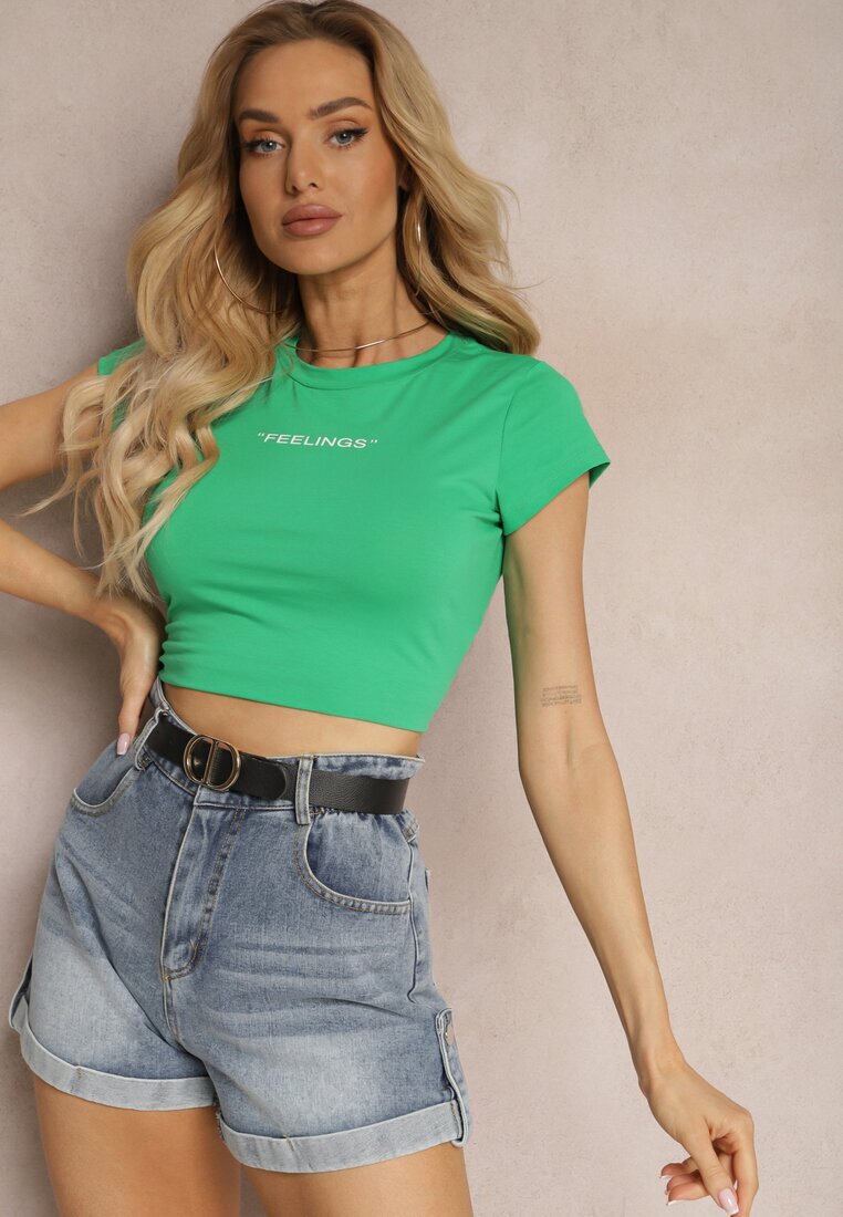 metro five Tricou Verde Cropped cu croială ajustată cu imprimeu Zaloella