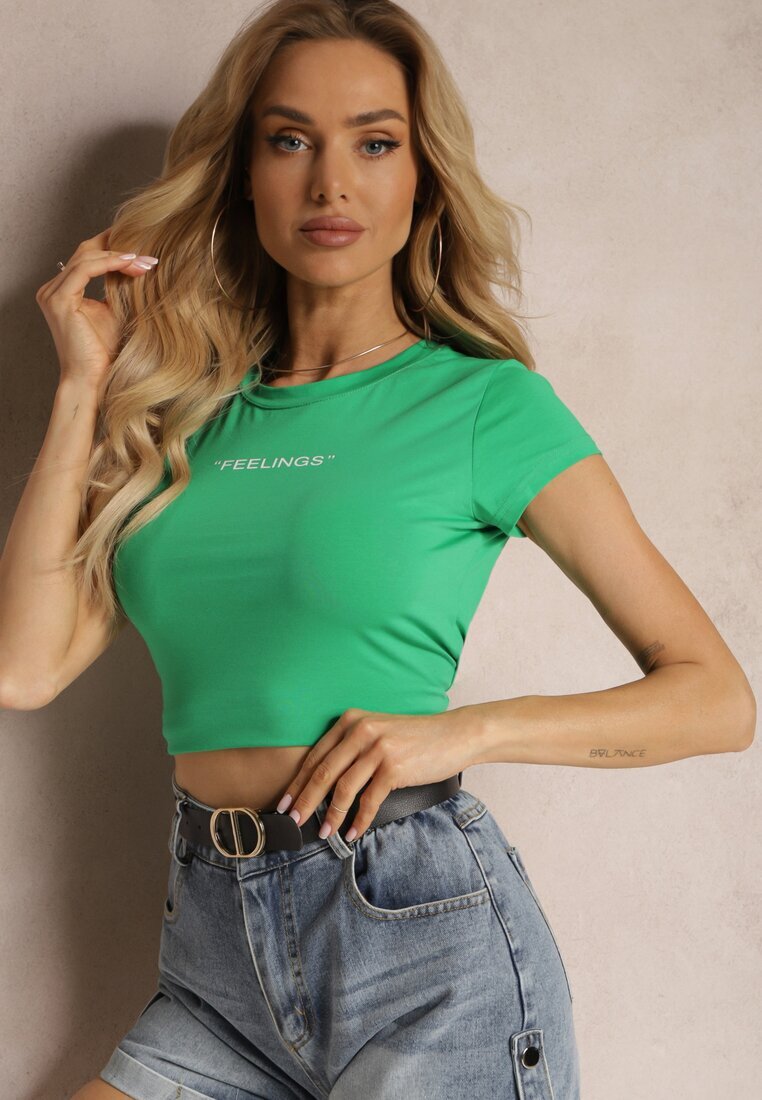 metro five Tricou Verde Cropped cu croială ajustată cu imprimeu Zaloella