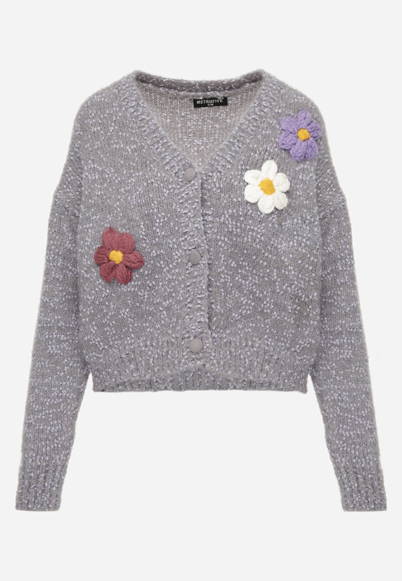 metrofive Cardigan cu adaos de lână decorat cu floricele din fir metalic Karrie Gri