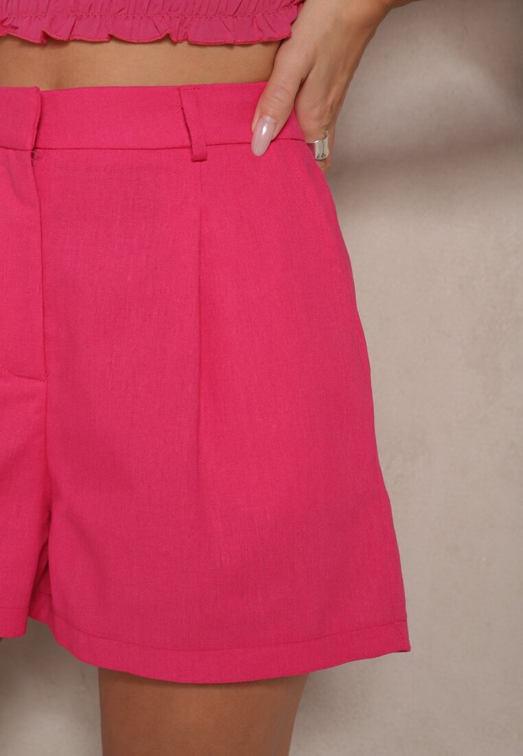 metrofive Pantaloni scurți roz din bumbac Talie înaltă în stil clasic Sefore