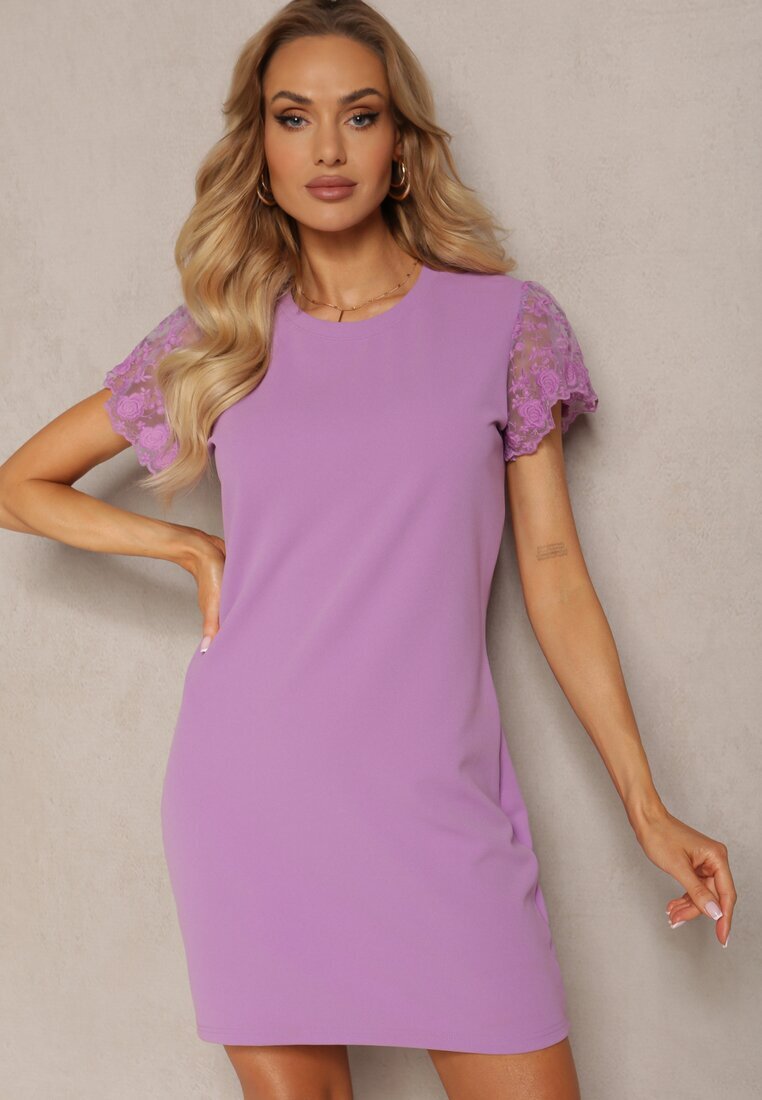 metrofive Rochie Casual Mov Decorată cu dantelă pe mânecă Haaklanda