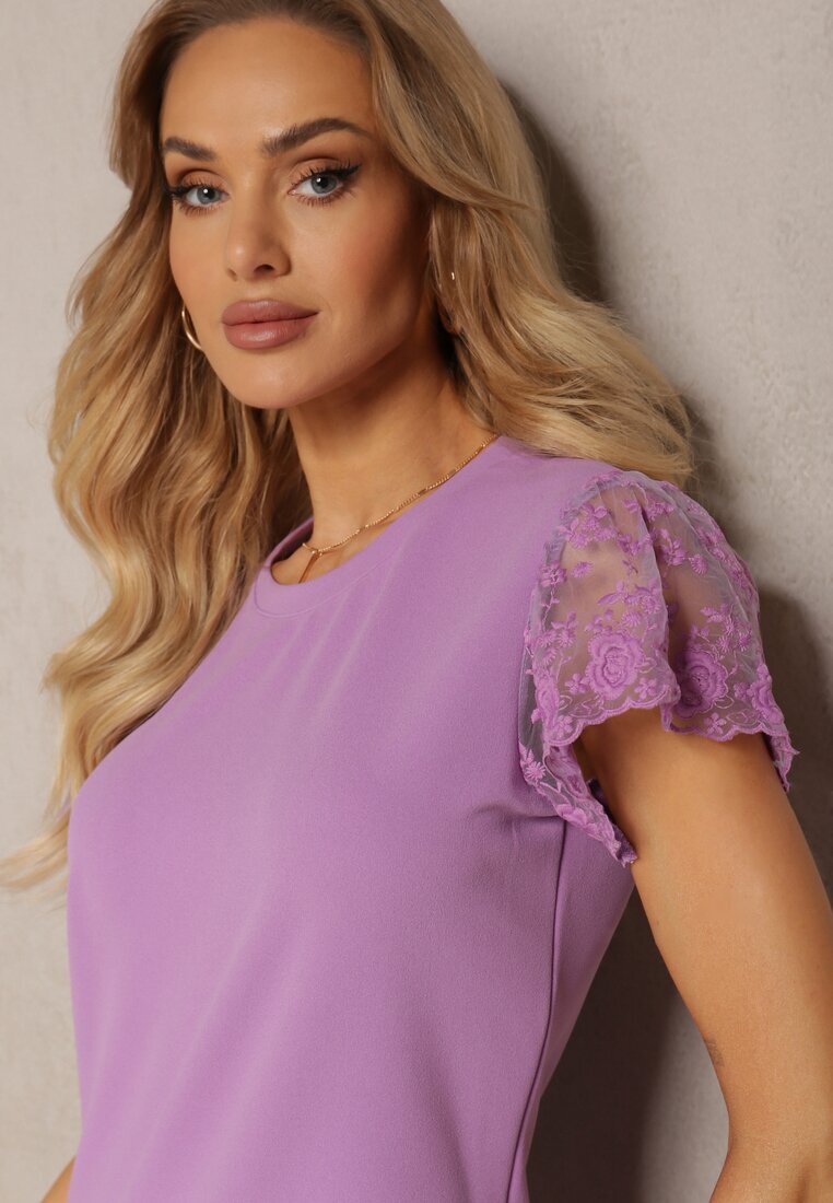 metrofive Rochie Casual Mov Decorată cu dantelă pe mânecă Haaklanda