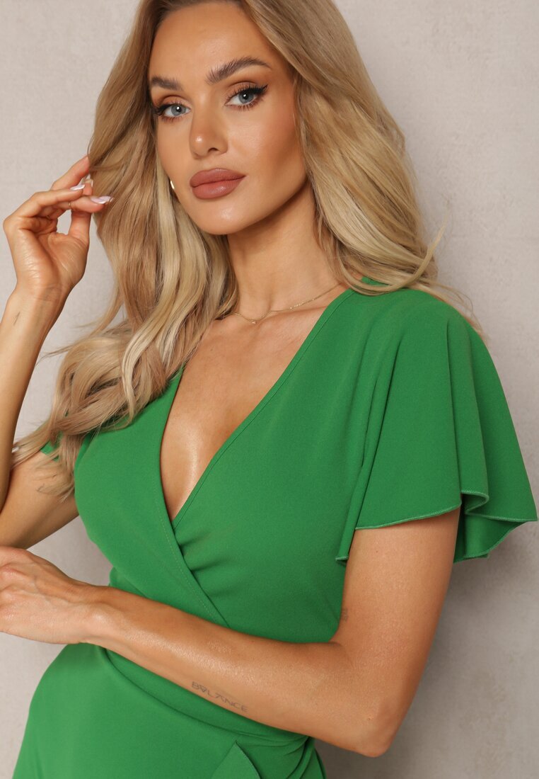 metrofive Rochie Mini Verde cu croială ajustată cu bust petrecut și volan Haliari