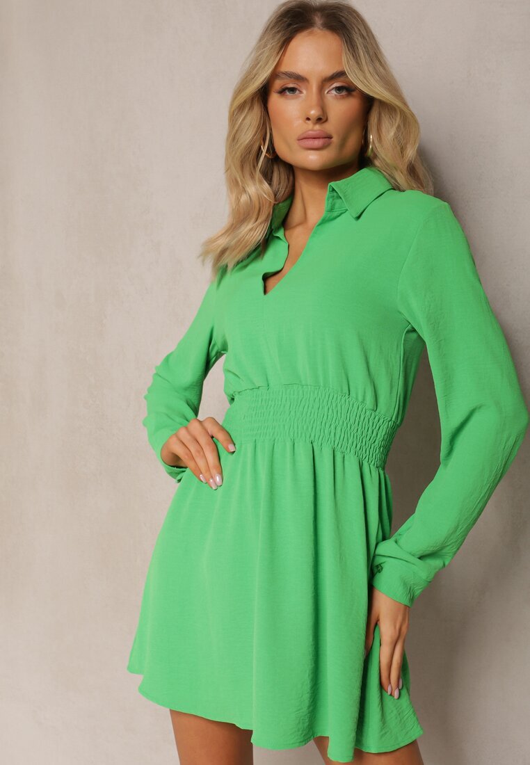 metrofive Rochie Verde deschis Cloche cu Guler Mini Avilsnne