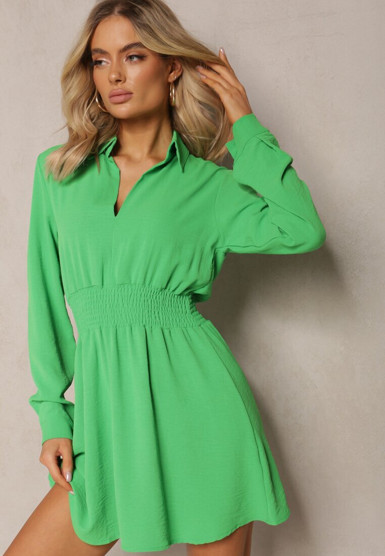metrofive Rochie Verde deschis Cloche cu Guler Mini Avilsnne