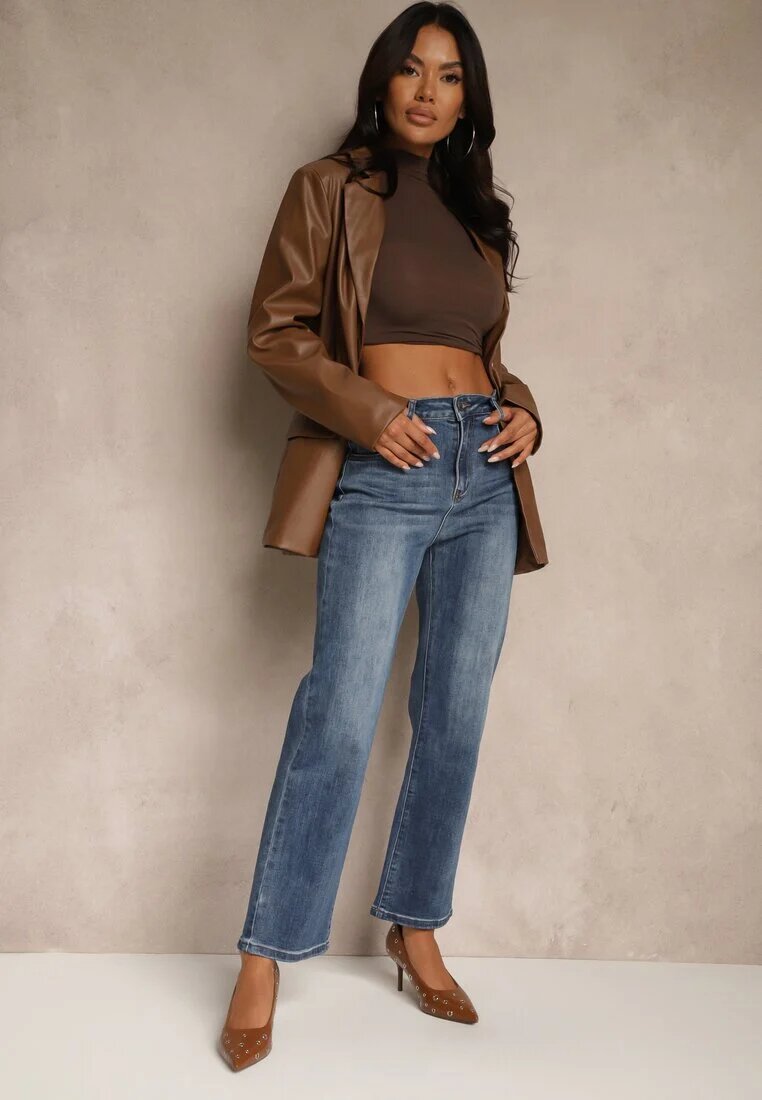 milas91 Blugi Albaștri Drepți Regular Waist Fesalira