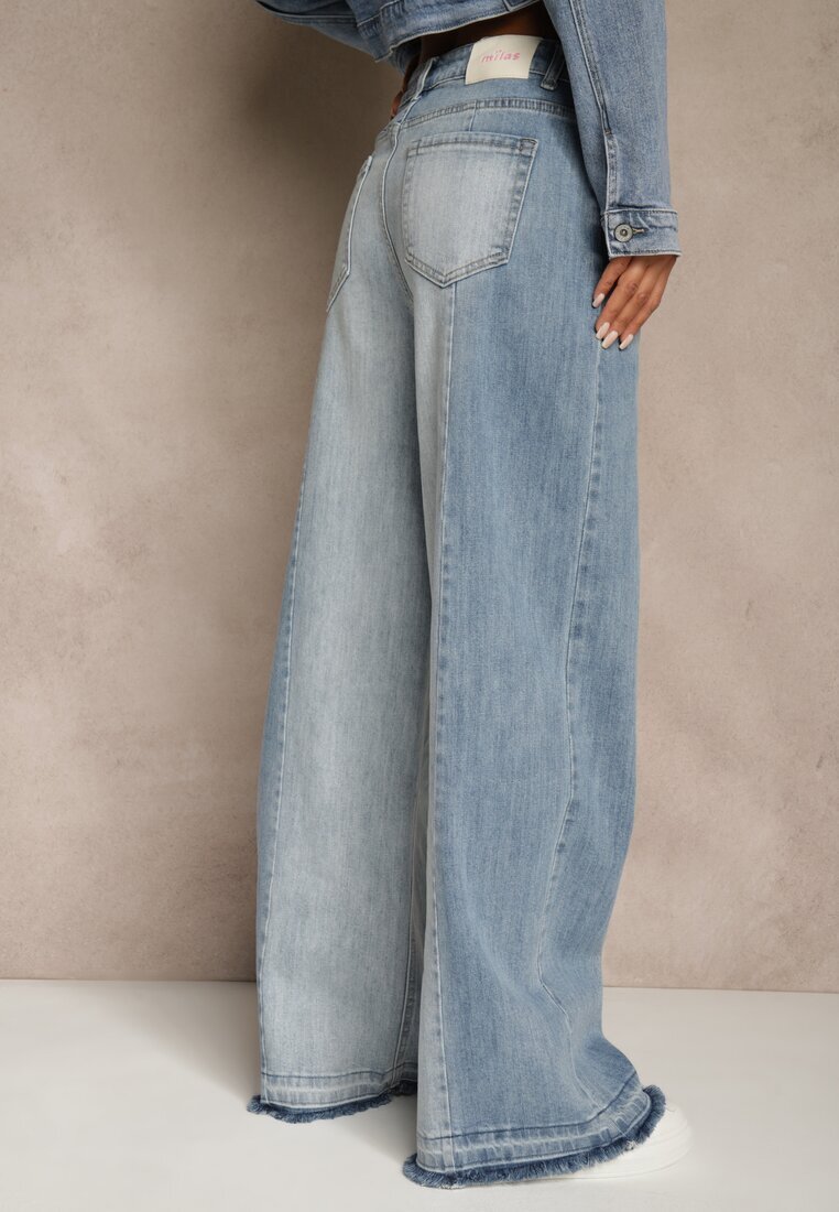 milas91 Blugi albaștri High Waist Wide Leg în Două Nuanțe de Denim Carilvienne