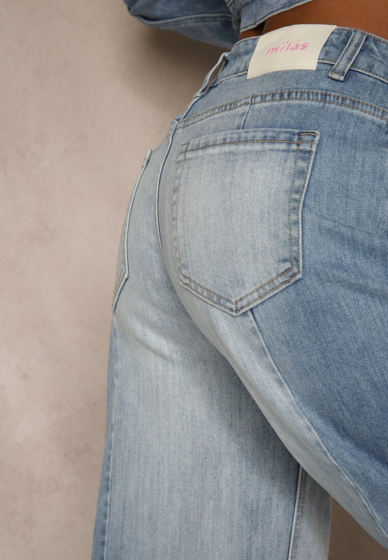 milas91 Blugi albaștri High Waist Wide Leg în Două Nuanțe de Denim Carilvienne