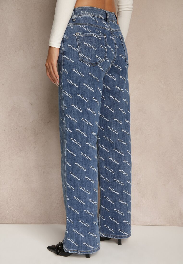 milas91 Blugi Albaștri Straight Leg High Waist Decorați cu imprimeu Vilesse