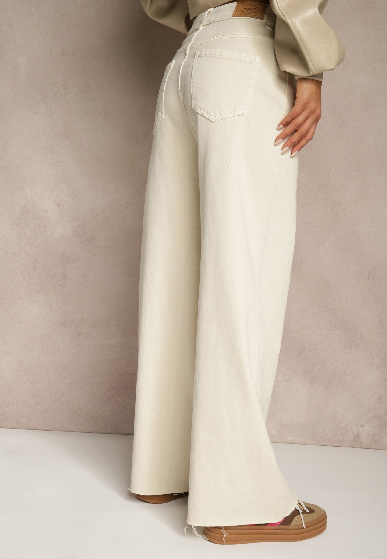 milas91 Blugi Bej deschis Wide Leg High Waist cu margini franjurate Brizess