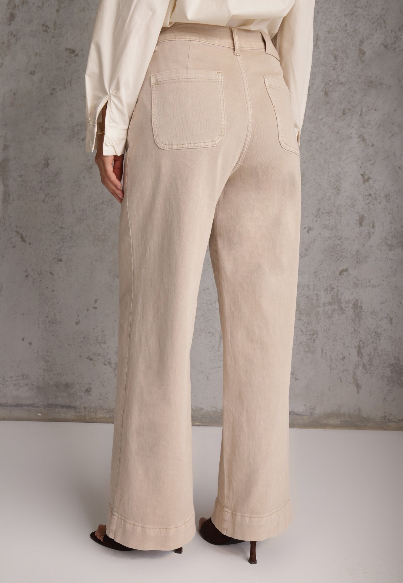 milas91 Blugi Bej High Waist Wide Leg din bumbac cu buzunare aplicate Yrelelin