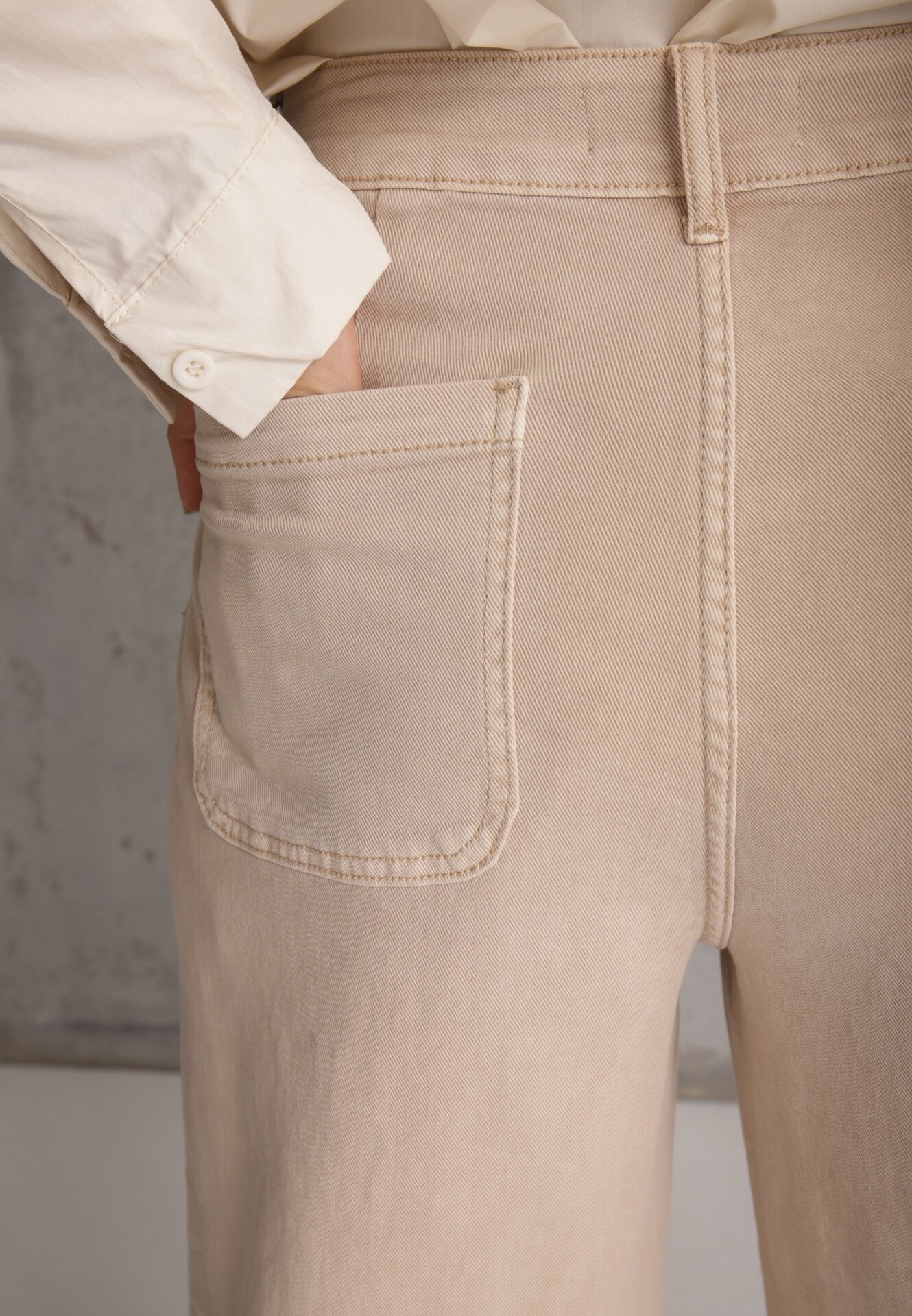 milas91 Blugi Bej High Waist Wide Leg din bumbac cu buzunare aplicate Yrelelin