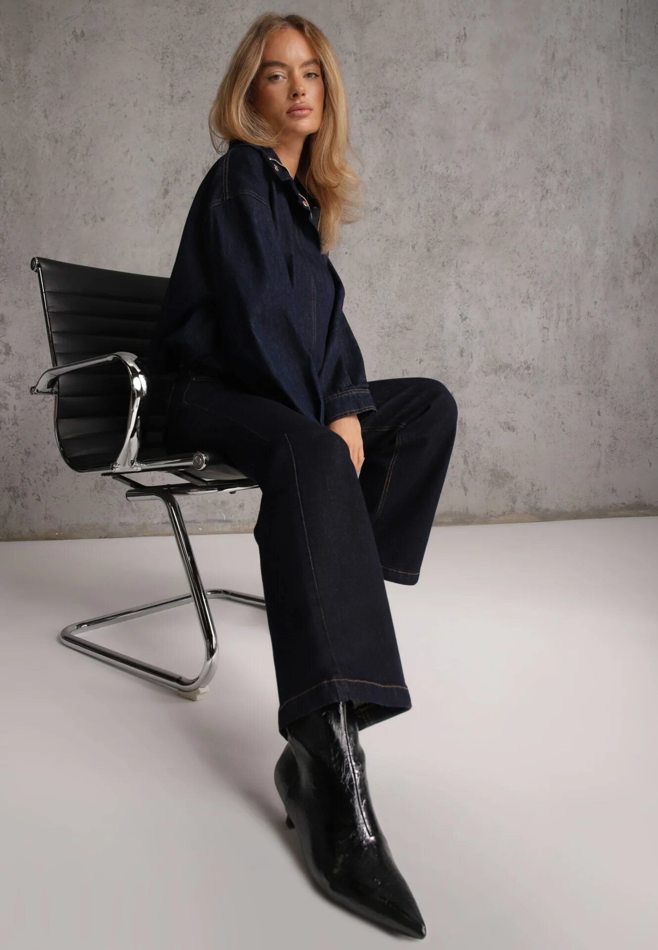 milas91 Blugi Straight Leg Standard Waist Bogate w Bawełnę Giovantta Bleumarin
