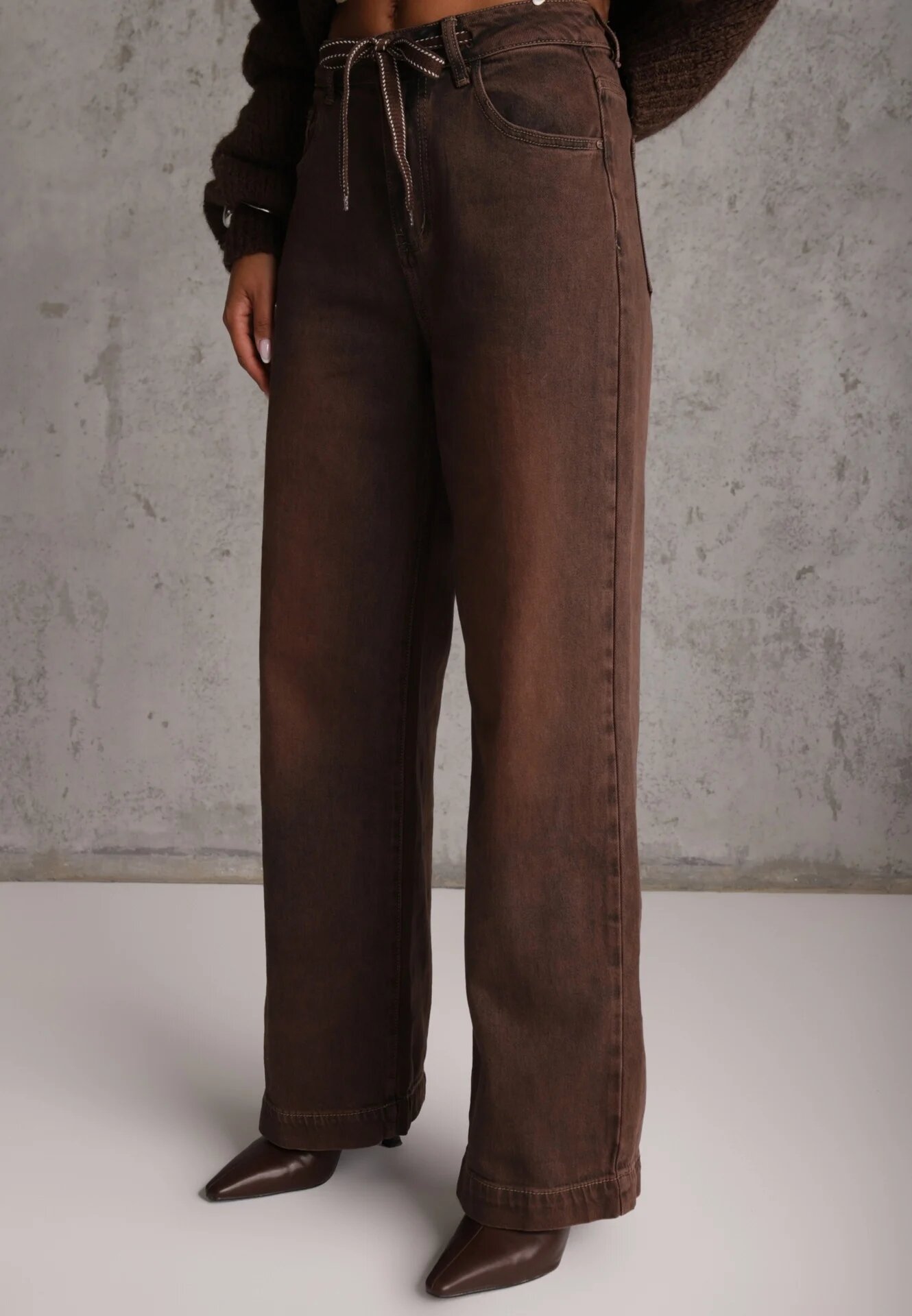 milas91 Blugi Straight Leg Standard Waist din bumbac cu șnur reglabil în talie Rukmini Maro