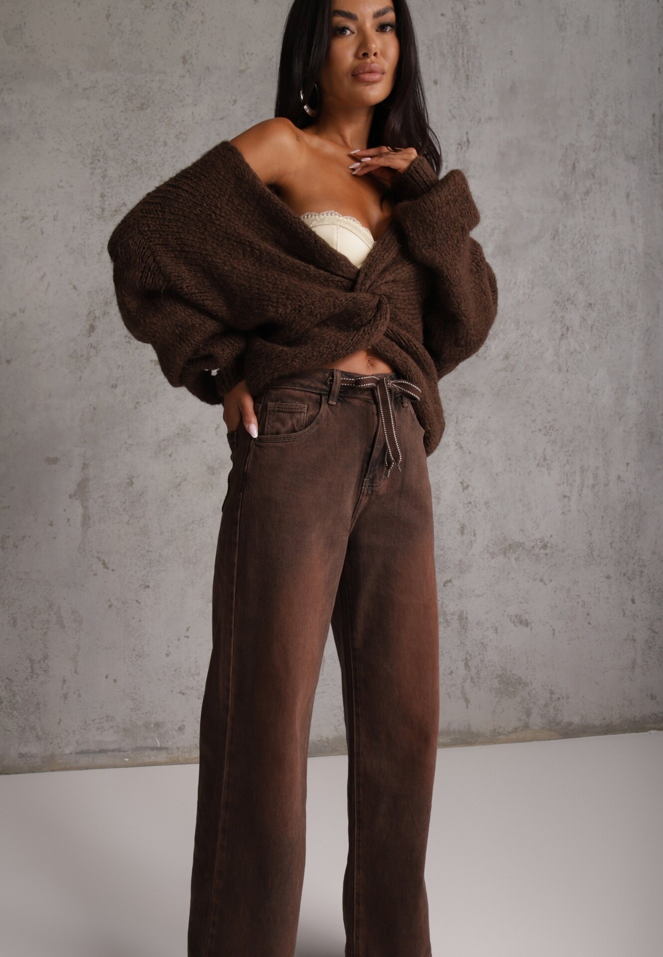 milas91 Blugi Straight Leg Standard Waist din bumbac cu șnur reglabil în talie Rukmini Maro