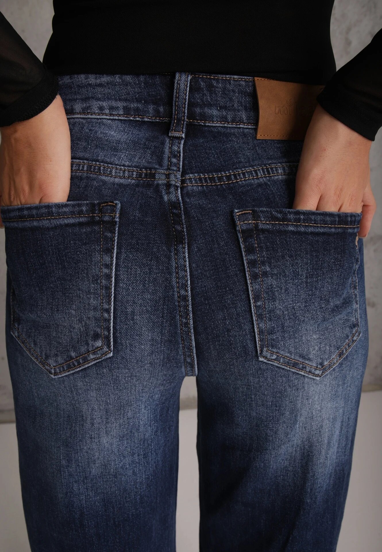 milas91 Blugi Wide Leg cu talie înaltă din bumbac cu zone de decolorare Ineia Albaștri