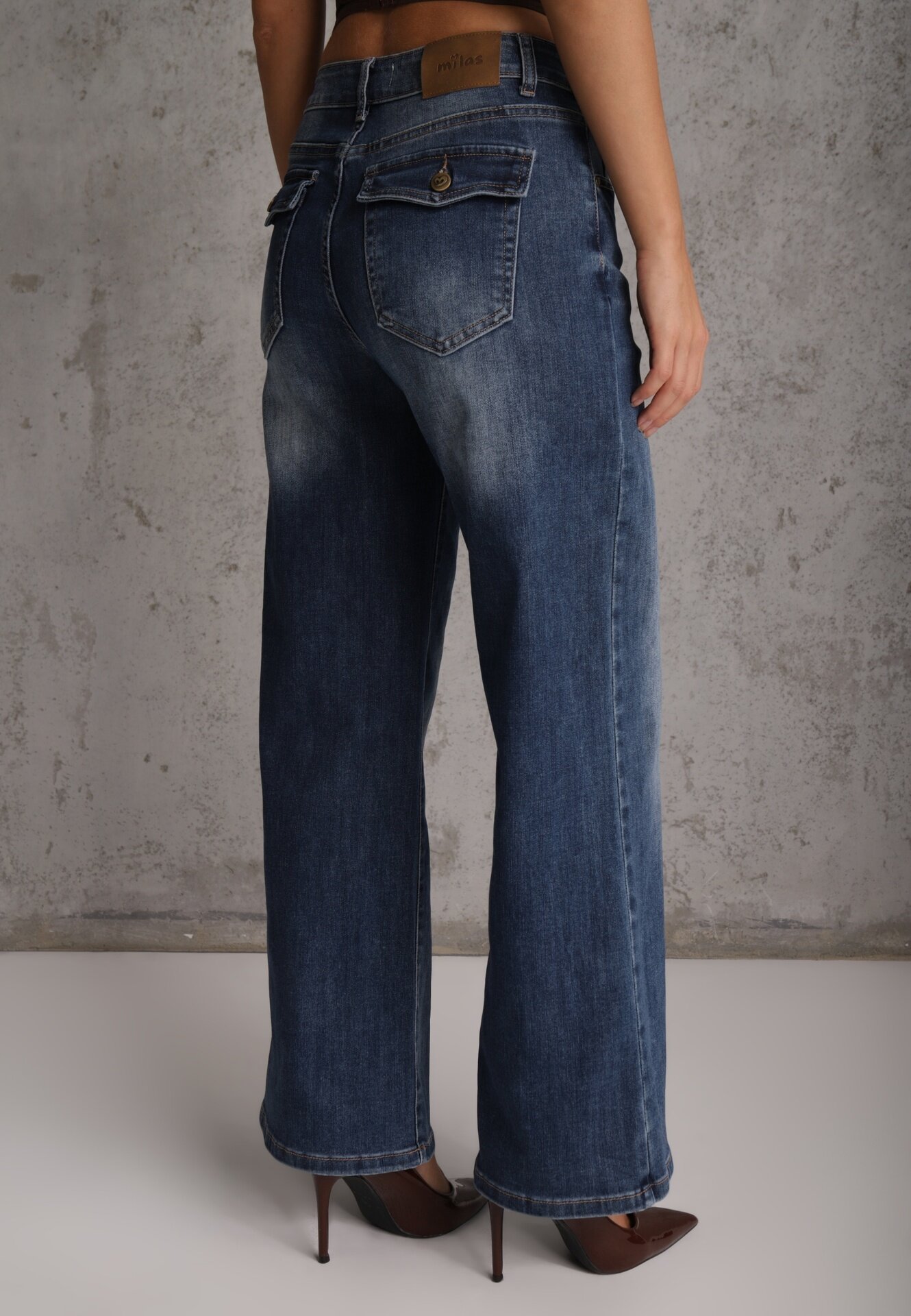 milas91 Blugi Wide Leg Standard Waist cu Buzunare cu Clape în Stil Y2K Nirasa Albaștri