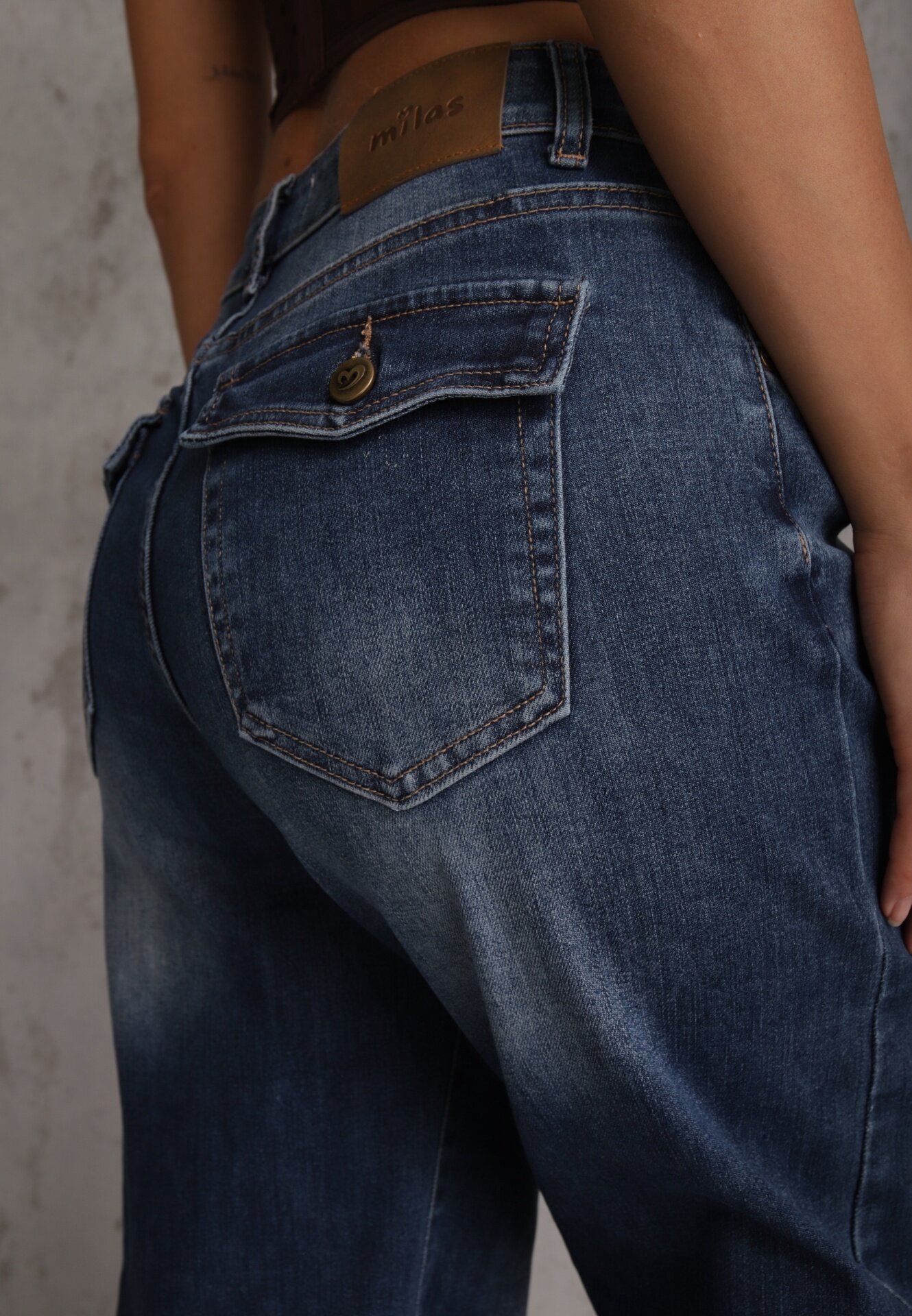 milas91 Blugi Wide Leg Standard Waist cu Buzunare cu Clape în Stil Y2K Nirasa Albaștri
