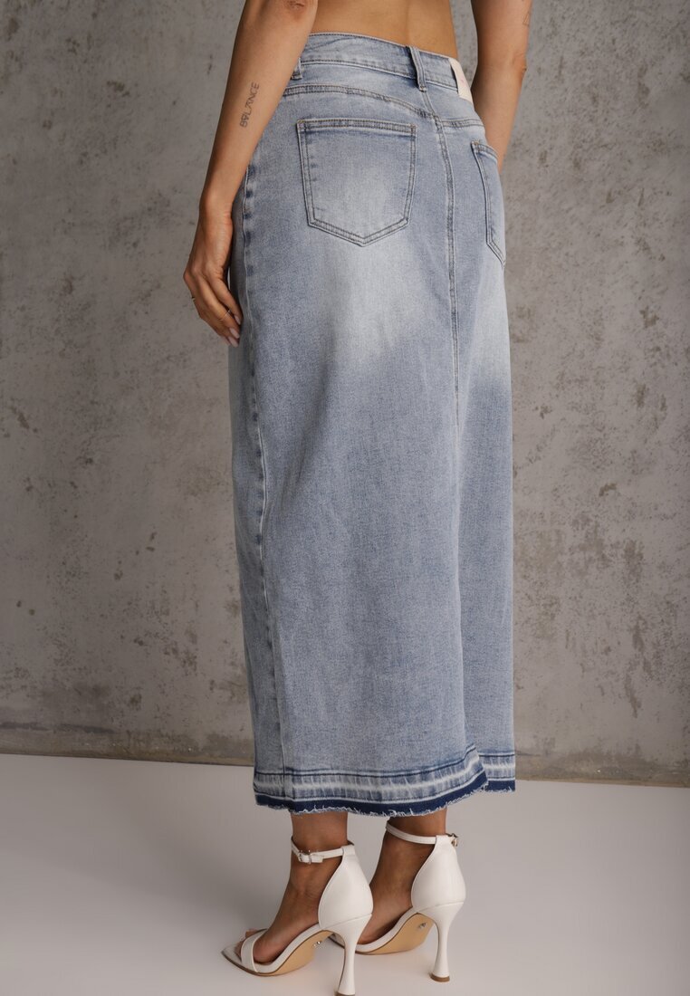 milas91 Fustă Albastră din Denim cu Bumbac High Waist cu Croi Asimetric Vikisla