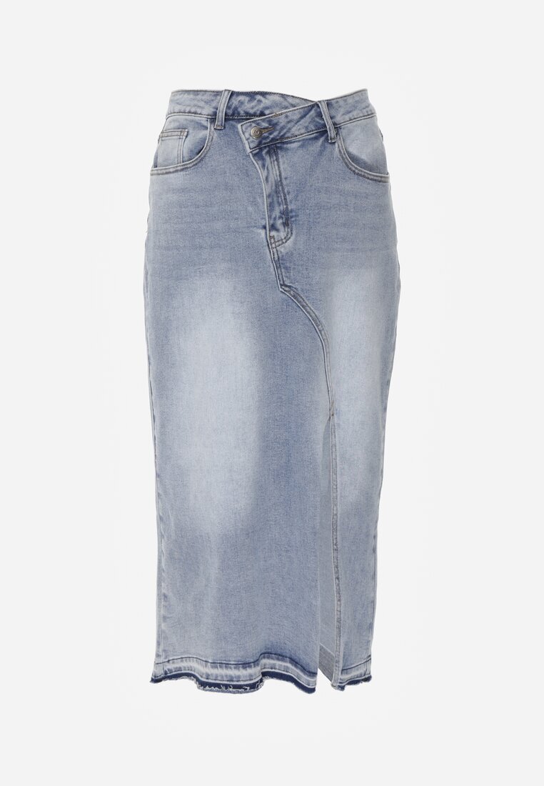 milas91 Fustă Albastră din Denim cu Bumbac High Waist cu Croi Asimetric Vikisla
