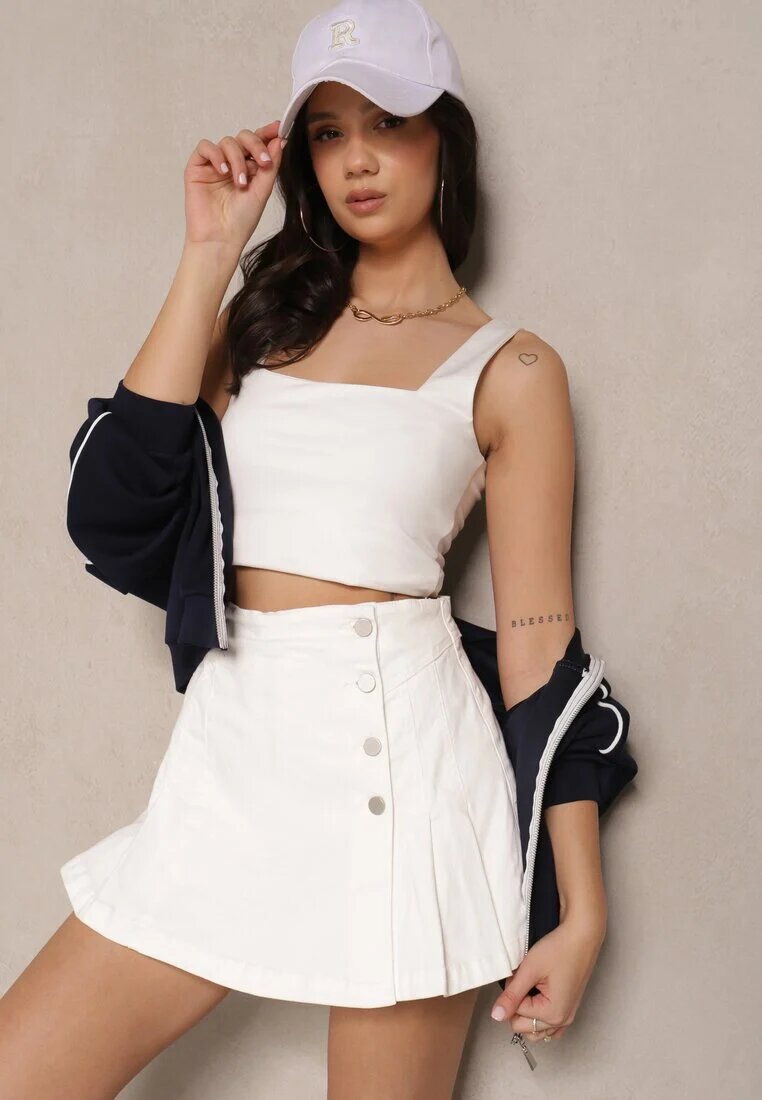 milas91 Fustă-Pantaloni scurți Alb din denim cu nasturi decorativi Viviellae