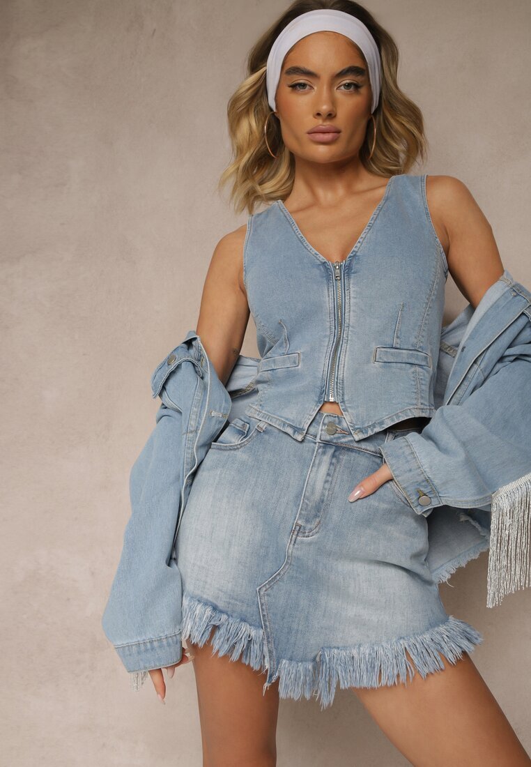 milas91 Fustă-Pantaloni scurți Albastru Din denim Cu rupturi Galirela