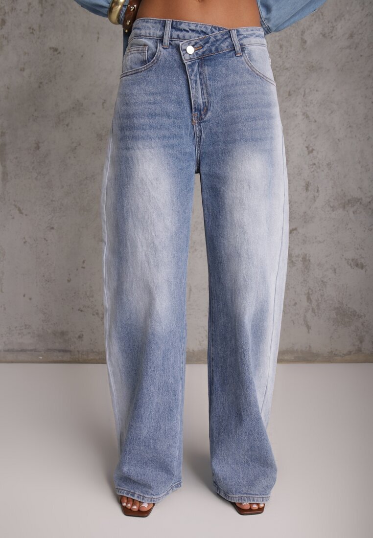 milas91 Jeans Albaștri High Waist Balloon din Bumbac cu Închidere Asimetrică Myrea