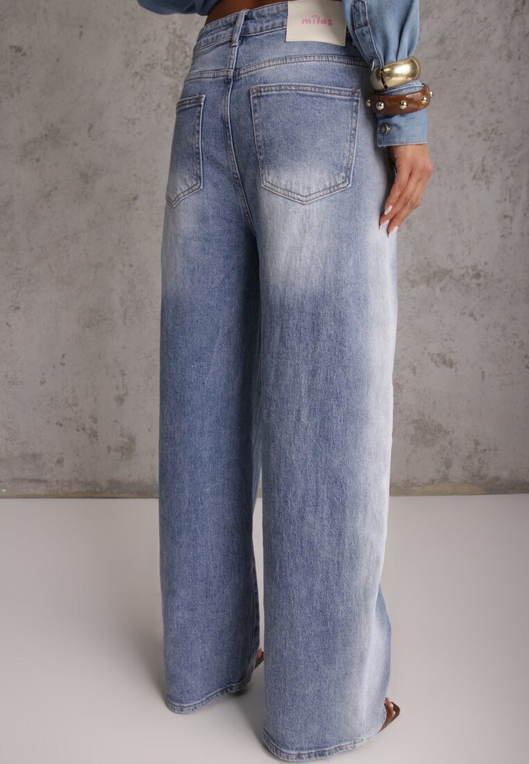 milas91 Jeans Albaștri High Waist Balloon din Bumbac cu Închidere Asimetrică Myrea
