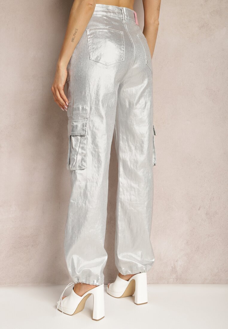 milas91 Pantaloni cargo argintii metalici cu buzunare Honna