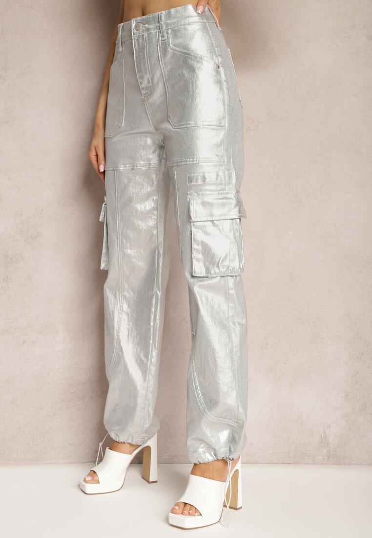 milas91 Pantaloni cargo argintii metalici cu buzunare Honna