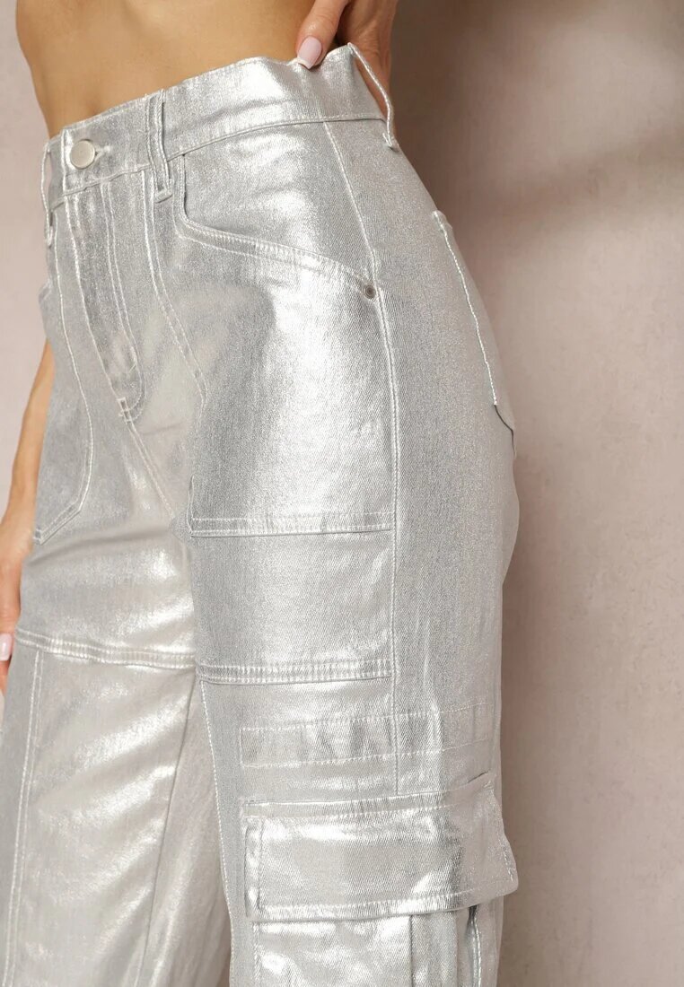 milas91 Pantaloni cargo argintii metalici cu buzunare Honna