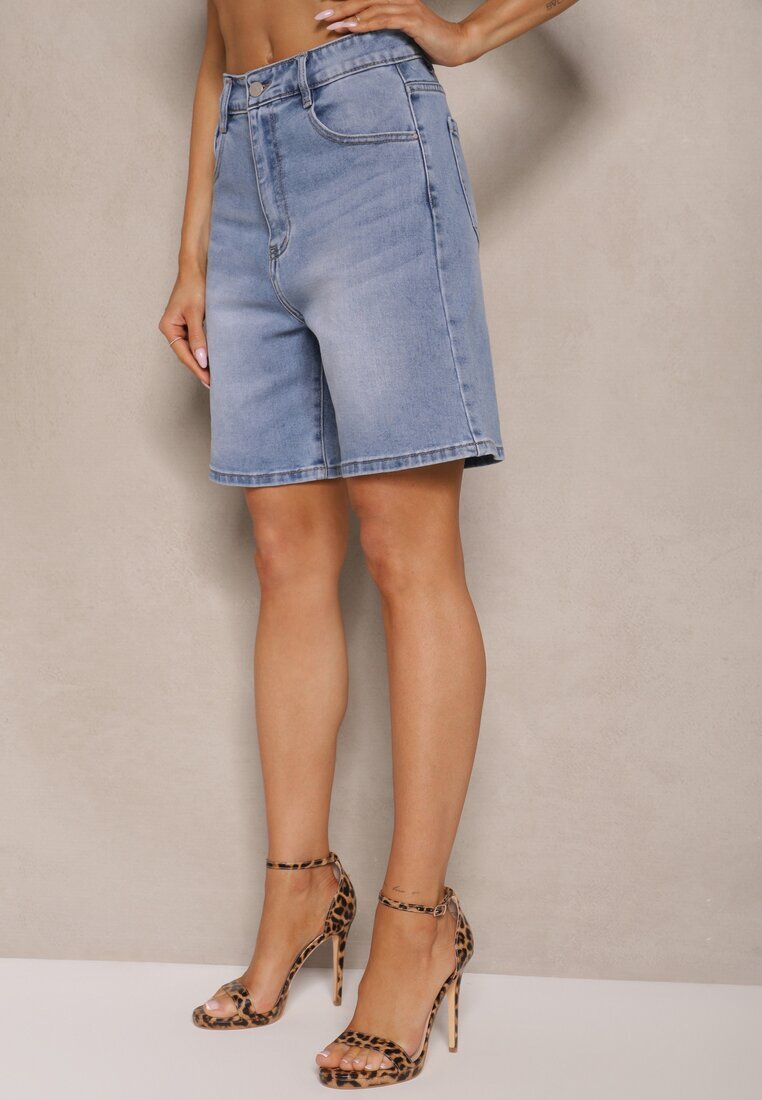 milas91 Pantaloni scurți albaștri din denim cu talie înaltă tip Bermude Tenibella