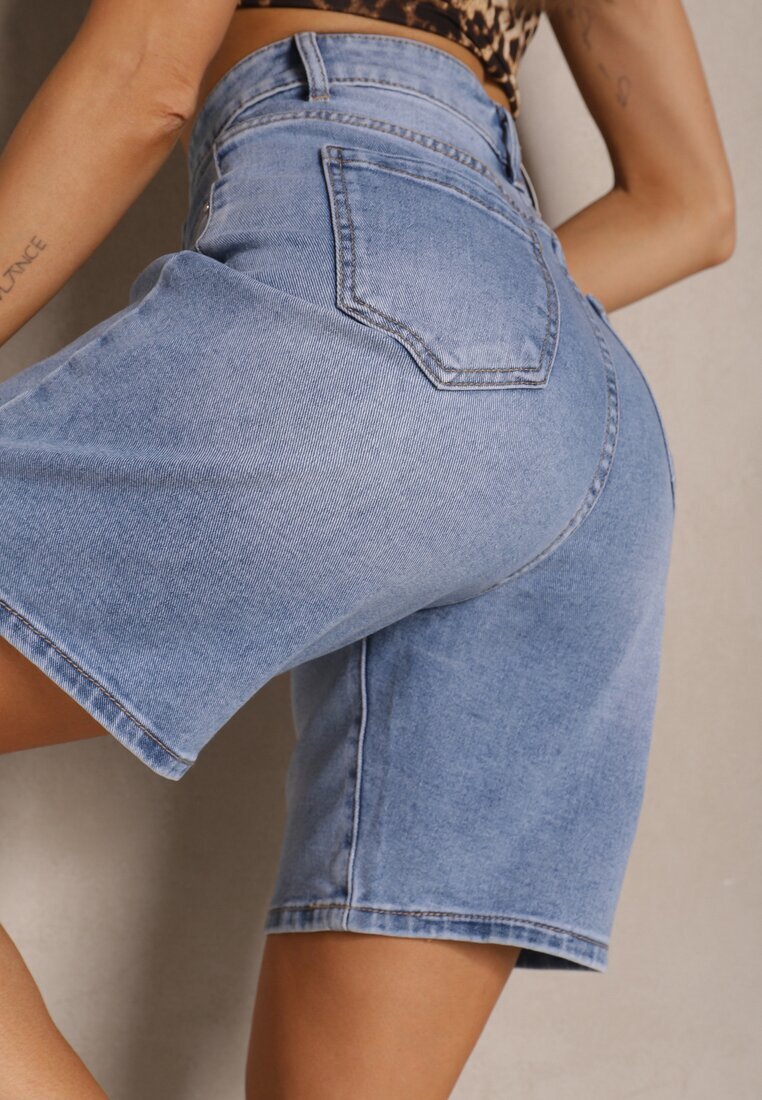 milas91 Pantaloni scurți albaștri din denim cu talie înaltă tip Bermude Tenibella