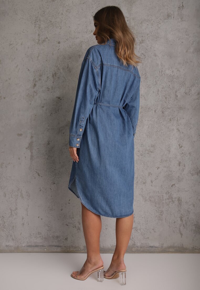 milas91 Rochie cămașă Albastră Denim Oversize cu bumbac și curea Cianatra