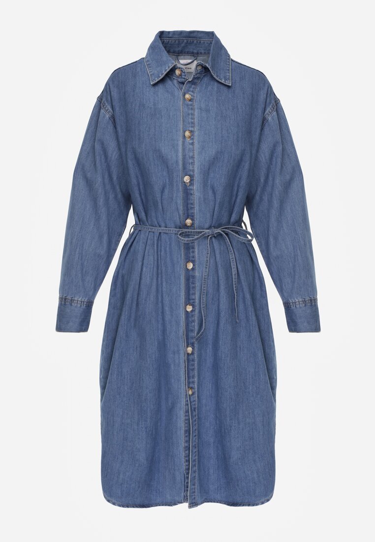 milas91 Rochie cămașă Albastră Denim Oversize cu bumbac și curea Cianatra