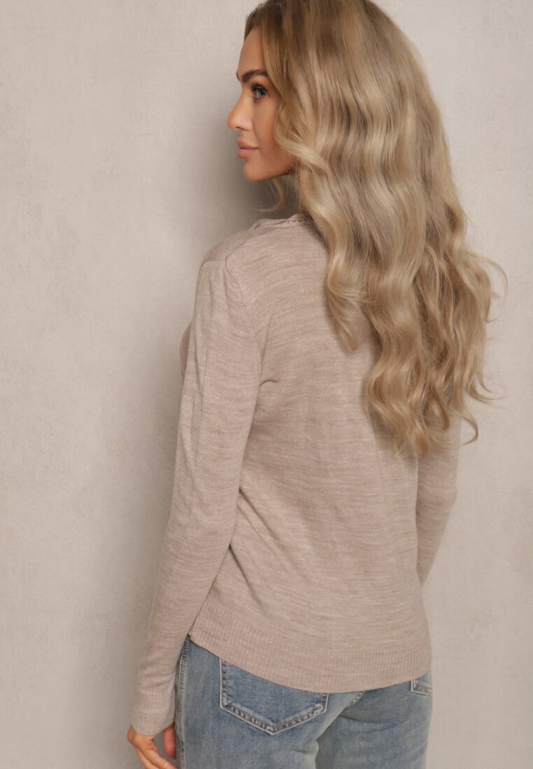 miss poem Cardigan Bej Deschis Decorat cu rib Omelle