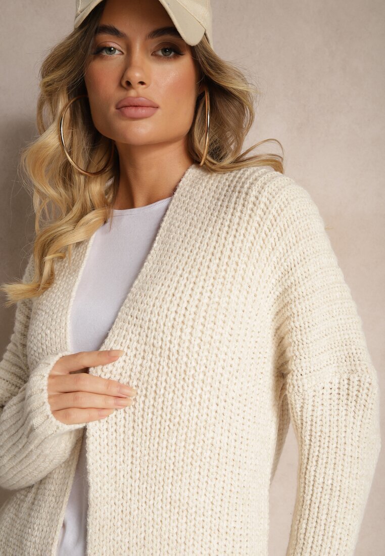 miss poem Cardigan Bej deschis Lung Fără închidere cu linie de umeri coborâtă și buzunare Viatha