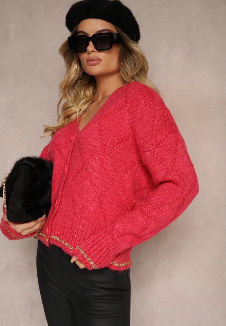 miss poem Cardigan Fucsia Cusut cu fir metalic Vorttisa