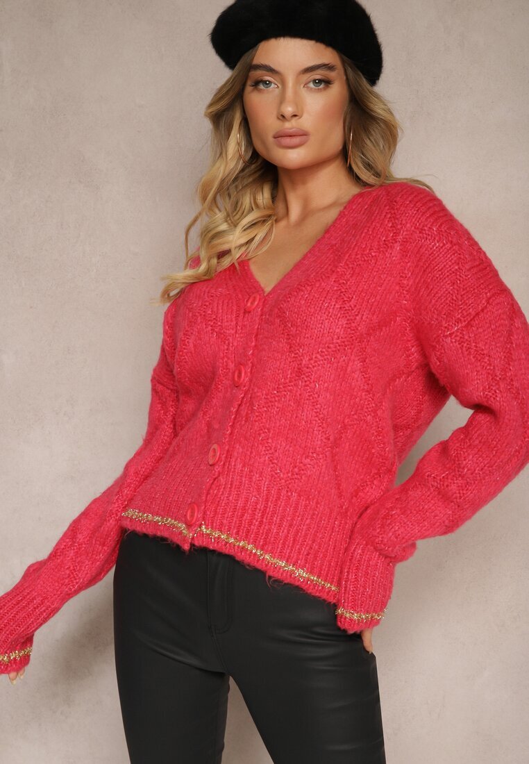miss poem Cardigan Fucsia Cusut cu fir metalic Vorttisa