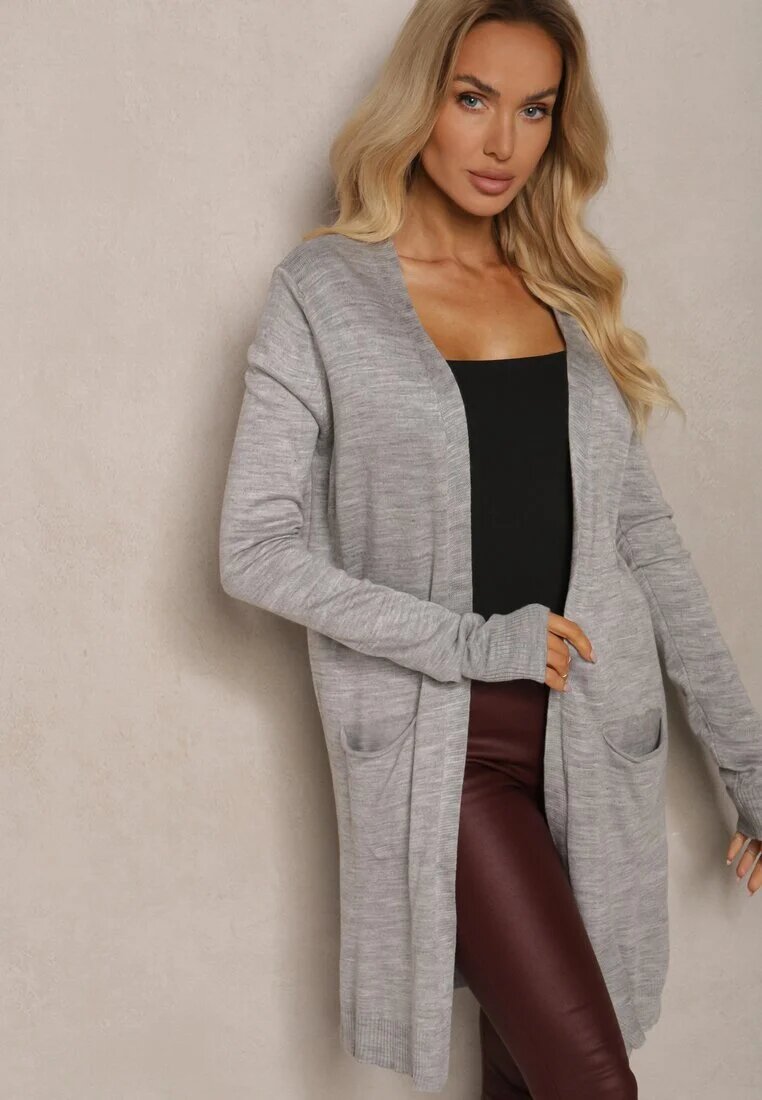 miss poem Cardigan Gri Fără închidere croi drept cu buzunare inserate Torinia