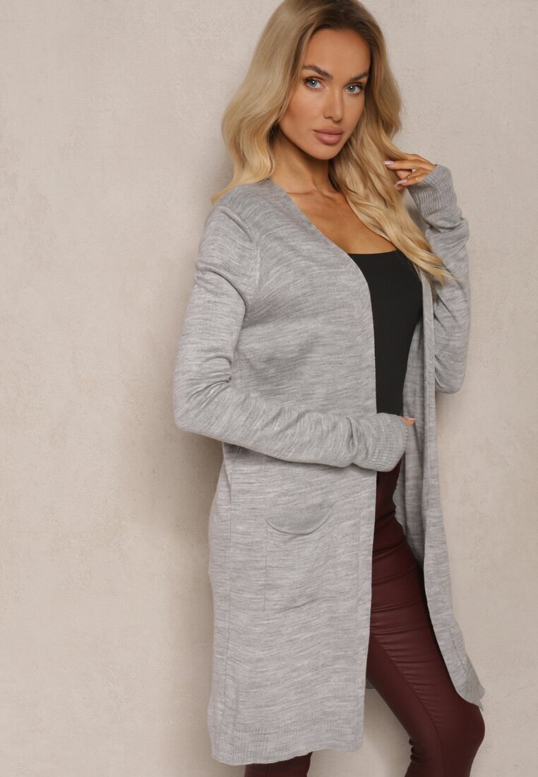 miss poem Cardigan Gri Fără închidere croi drept cu buzunare inserate Torinia