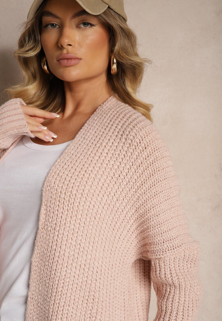 miss poem Cardigan Lung Roz deschis Fără închidere cu umeri căzuți și cu buzunare Viatha