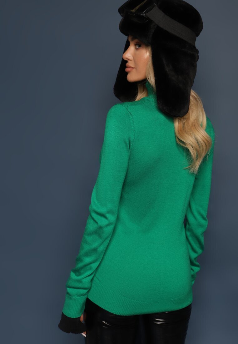 miss poem Guler înalt Clasic Verde închis cu borduri elastice la mâneci Felinia