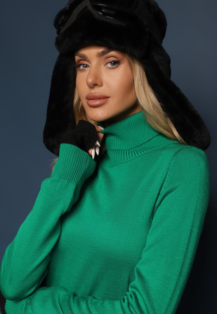miss poem Guler înalt Clasic Verde închis cu borduri elastice la mâneci Felinia