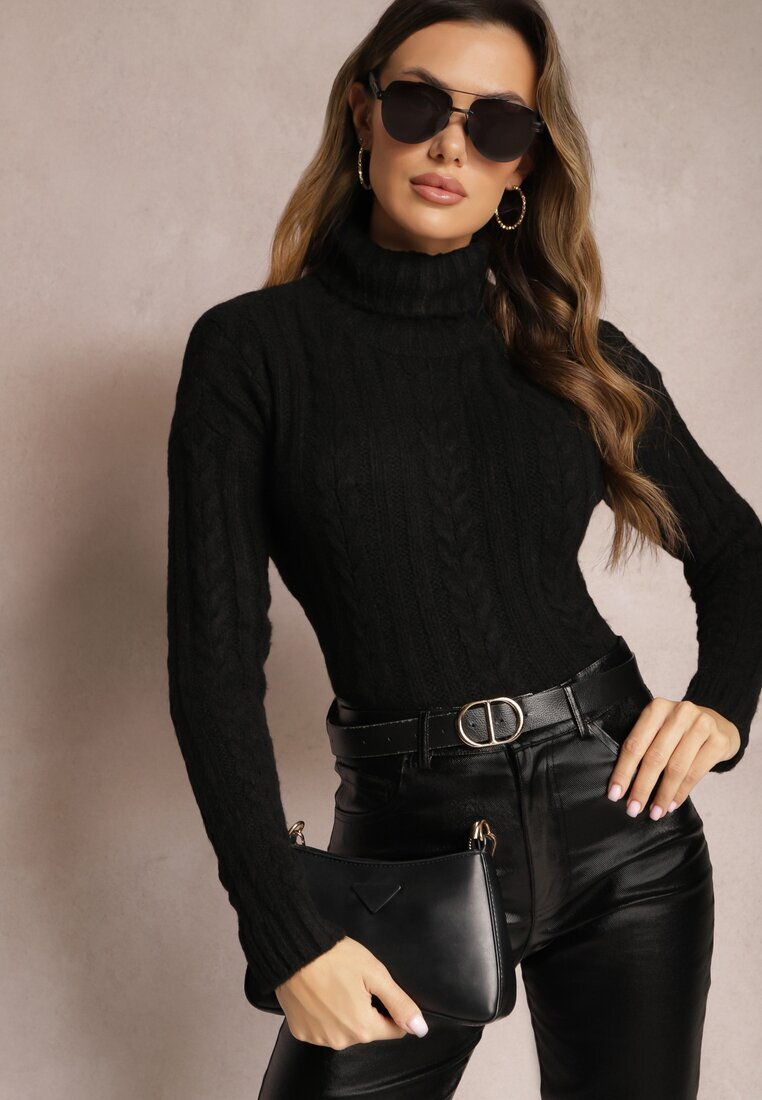 miss poem Helancă Neagră Tricotată cu model împletit Cleva