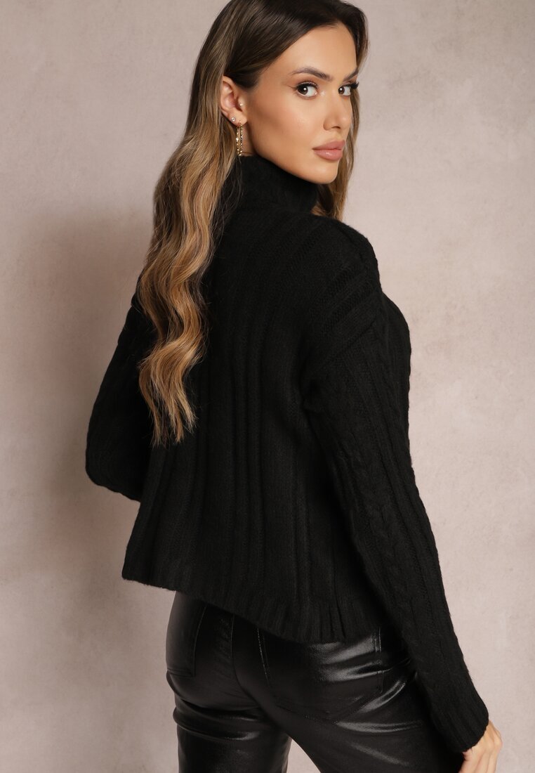 miss poem Helancă Neagră Tricotată cu model împletit Cleva